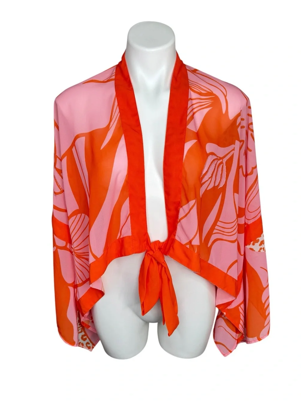 Anthropologie Tie Front Crop Blouse One Size Pink Orange Resort Beach Cover Up
